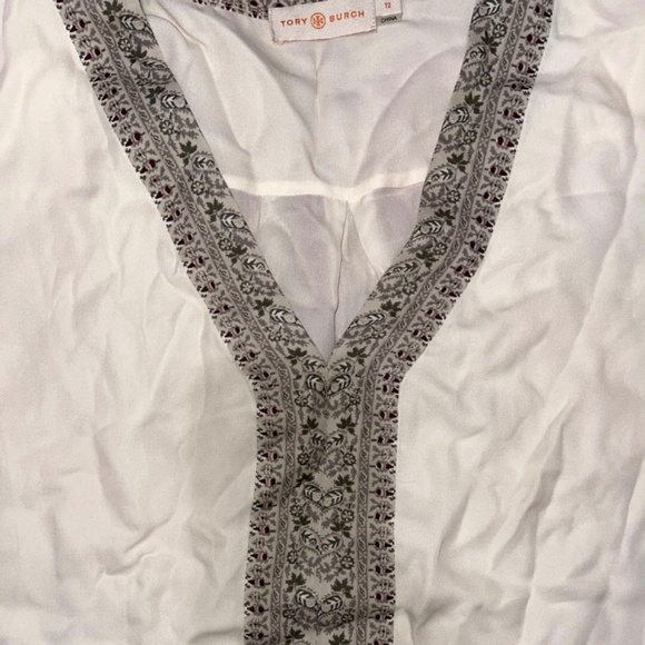 Pre-Owned Tory Burch Ivory Silk Chiffon Blouse V-Neck Long Sleeve Top Size 12 - Picture 3 of 4